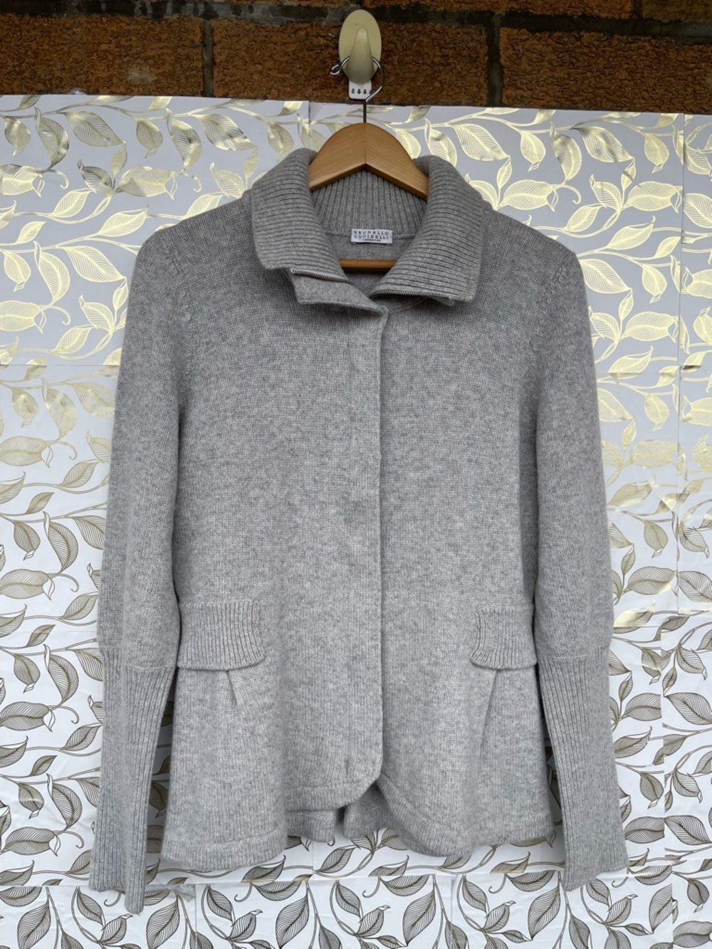 Brunello Cucinelli 100% Cashmere Gray Full Zip Peplum Cardigan Jacket large USA